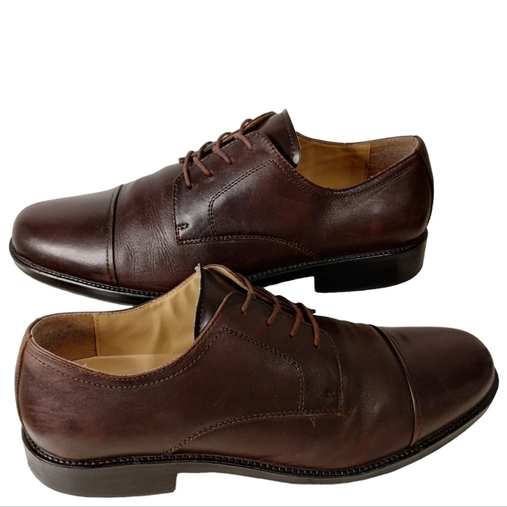 Chaps Lace Up Loafers Mens Size 10.5‎ Brown Leather Cap Toe Casual Career Shoes